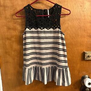 Free People Molly's Retro Striped Peplum Eyelet Lace Top Preppy Y2K Twee XS